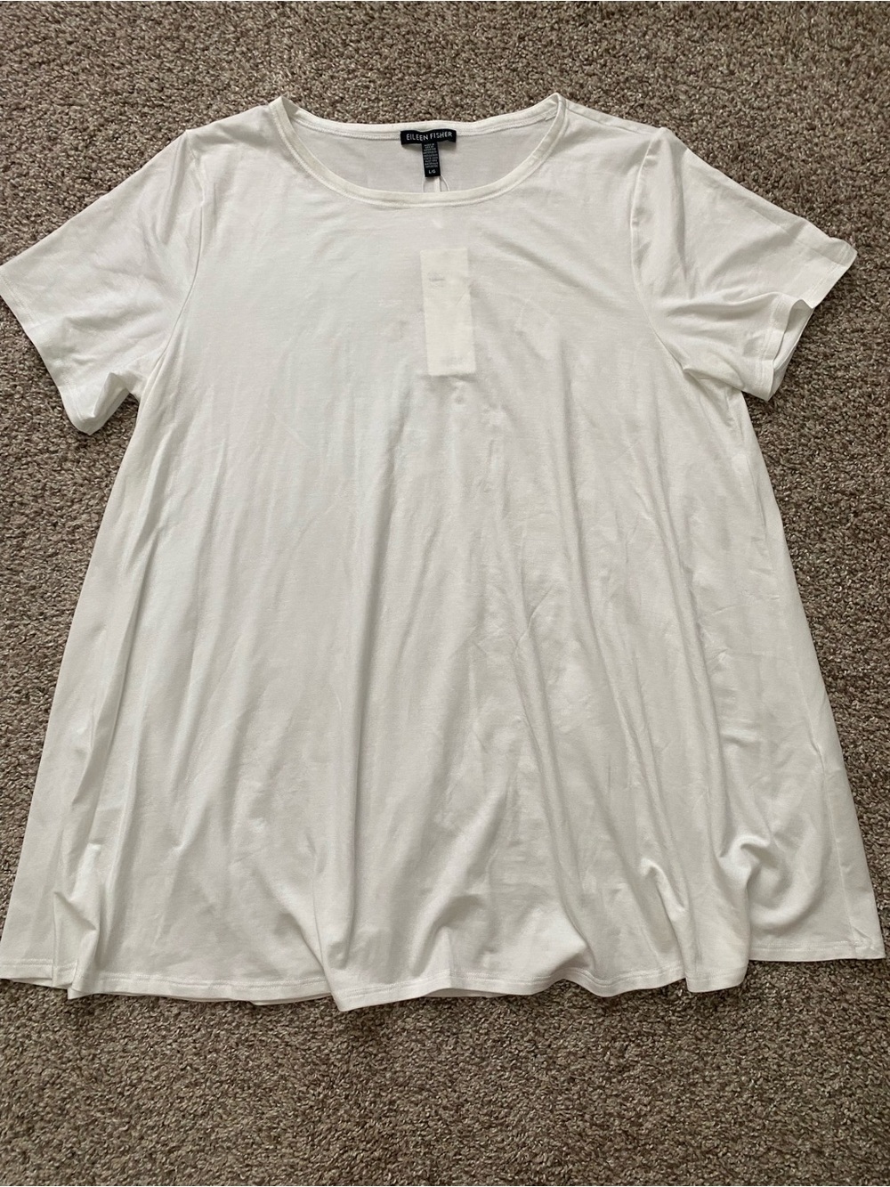 Eileen Fisher Tencel Lightweight Jersey Jewel Neck Short Sleeve Shirt NWT sz L